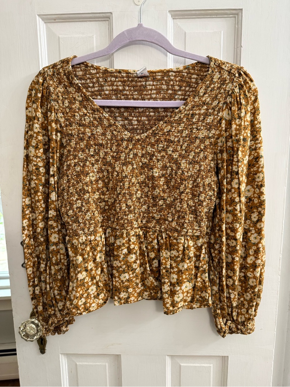 Old Navy Mustard Floral Smocked Peplum Blouse